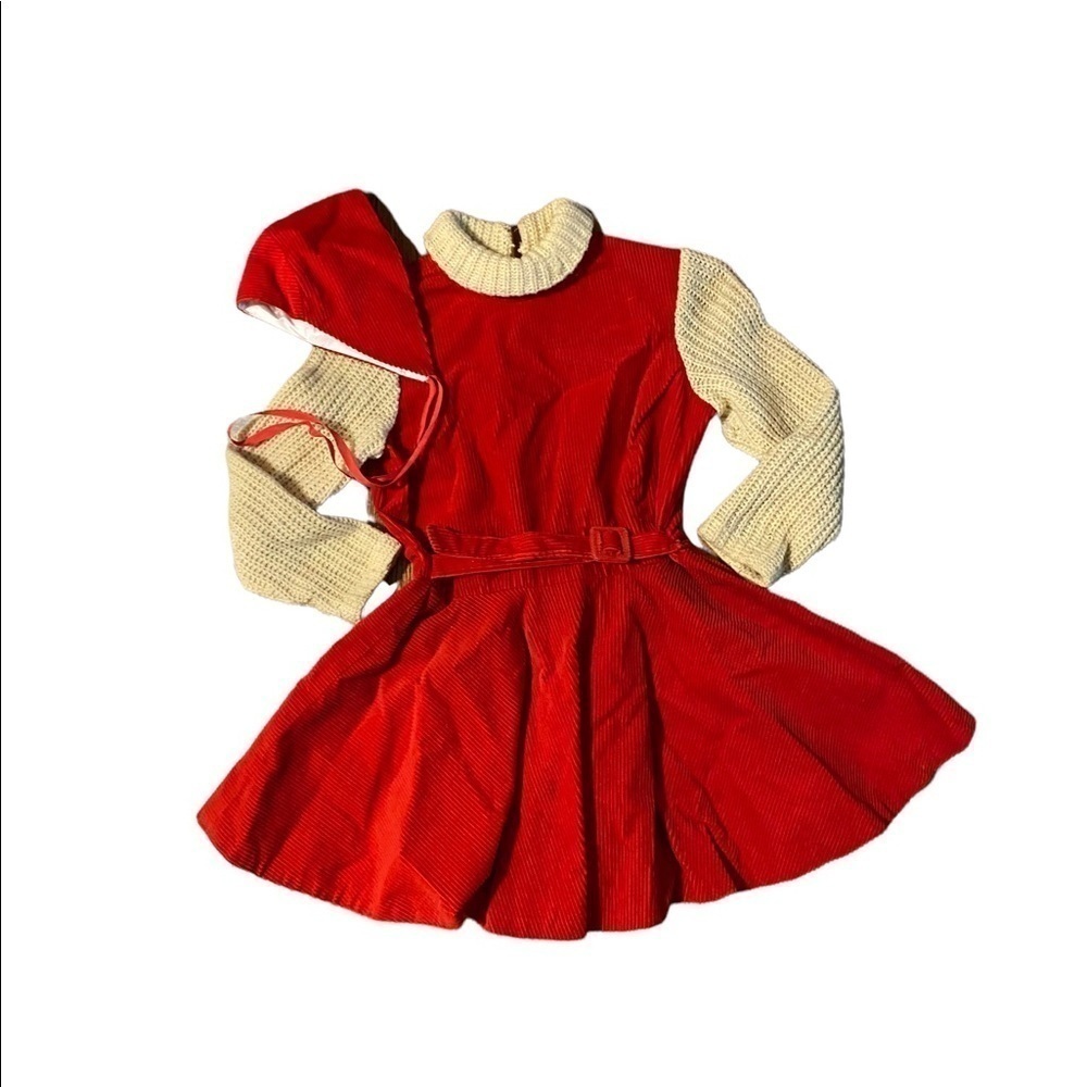 Vintage All Time Togs Girl’s Christmas Outfit Jumper With Bonnet Corduroy